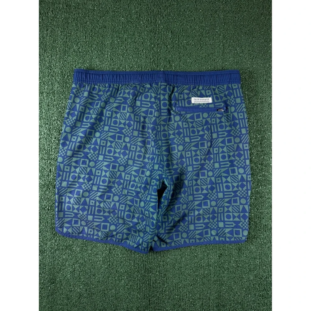 Lot of 2 Fair Harbor Swim Shorts Men S Blue Red Recycled Geometric Bundle